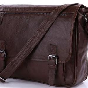 Vintage Handmade Leather Messenger Bag Brown..