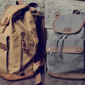 Christmas Gift - Handmade Leather Canvas Backpack..