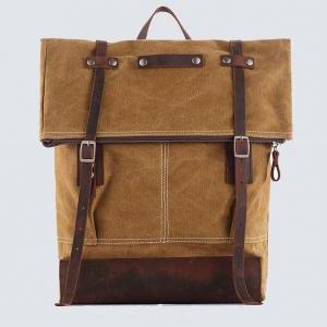 Khaki Canva Backpacks Canvas-leather Backpacks..