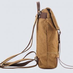 Khaki Canva Backpacks Canvas-leather Backpacks..