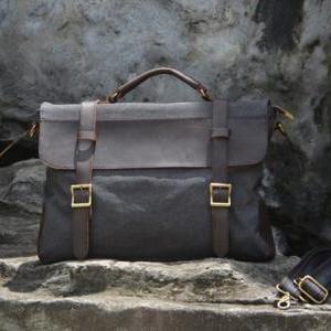Gray Canvas Leather Bag Canvas Messenger Bag..