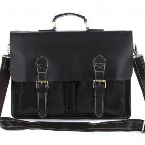 Black Men's Leather Briefcase Leather..