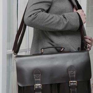 Black Men's Leather Briefcase Leather..