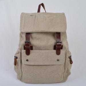 Gift -white Canvas Bag, Leather-canvas Backpacks ,..