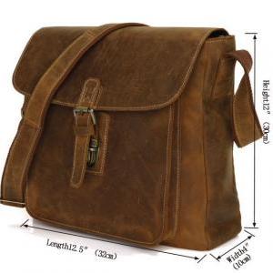 Handmade Brown Leather Bag Men's Le..