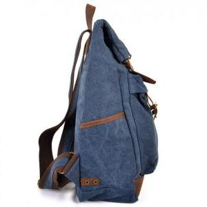 Blue Canva Backpacks Canvas-Leather..