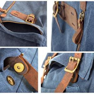 Blue Canva Backpacks Canvas-Leather..