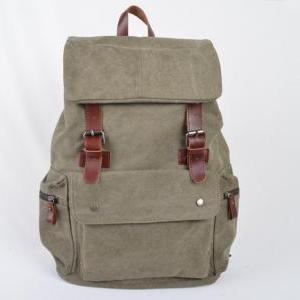 Army Green Canvas Bag, Leather-Canv..