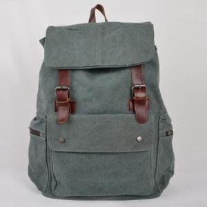 Lake Green Canvas Bag, Leather-canvas Backpacks ,..