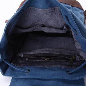 Blue Canvas Backpacks Canvas-leather Backpack..