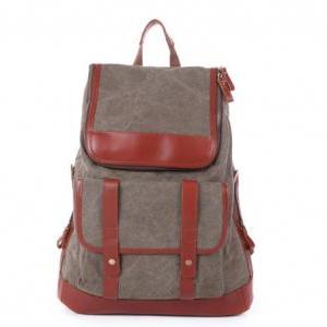 Army Green Leather-Canvas Backpacks..