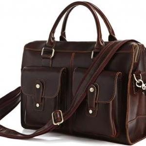 Brown Leather Messenger Bag Multifu..