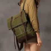 Bamboo Green Canva Backpacks Canvas-Leather Backpacks School Backpack