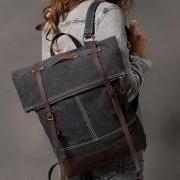 Black- Gray Canva Backpacks Canvas-Leather Backpacks School Backpack