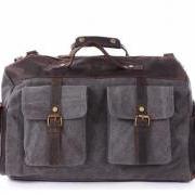 Dark Gray Canvas & Balck Leather Messenger Bag, Canvas Messenger/ Handbag, Canvas Bag with the Strap