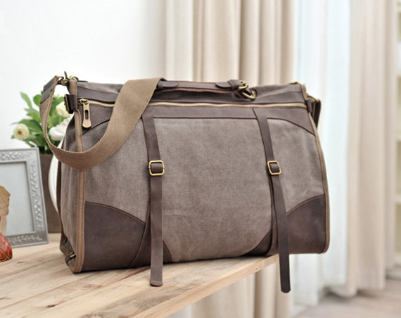 Coffee Canvas Bag Leather Canvas Messenger Bag Canvas Cross-body Bag Hangbag