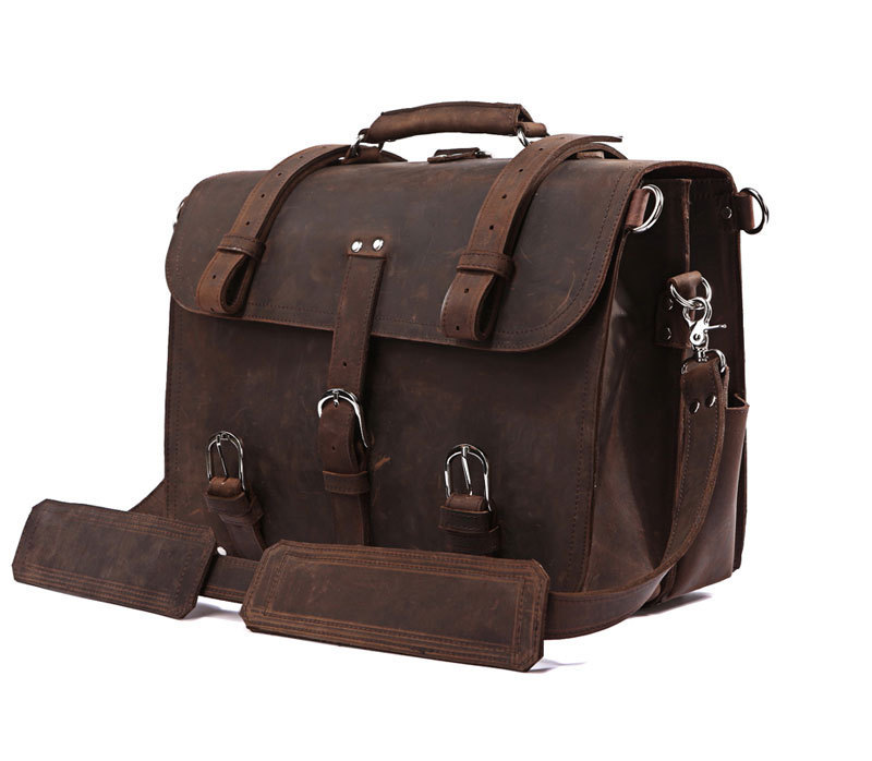 High Quality Messenger Bag / Men's Leather Traveling Bag /Brown Leather Luggage / Large-size Leather Bag