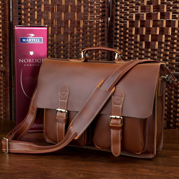 Red-brown Leather Messenger Bag Men's Leather Briefcase Leather Business Messenger Bag Laptop Bag