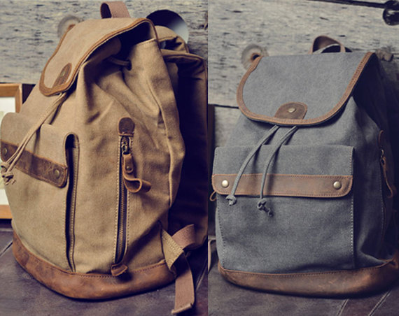 Christmas Gift - Handmade Leather Canvas Backpack Canvas Backpacks Student Canvas Backpack Leisure Packsack---two color