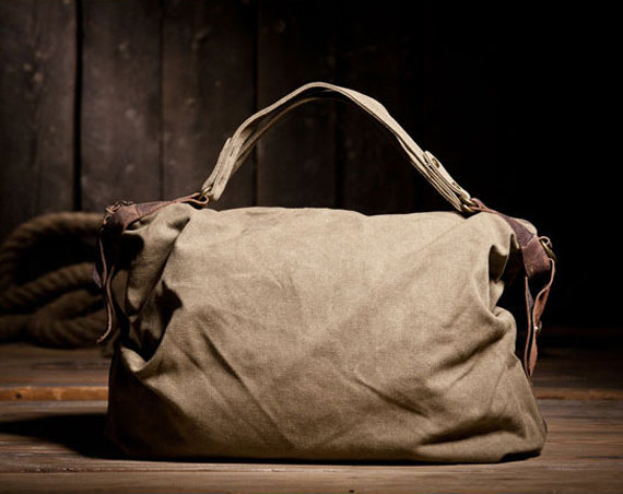 Gift - KHAKI Canvas Leisure bag Leather Canvas Messenger bag Canvas Handbag