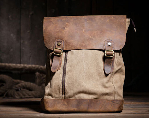 Canvas and leather bag top