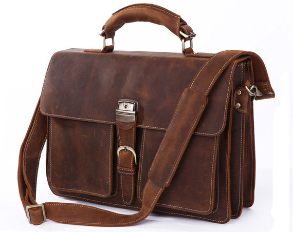 Handmade Leather Messenger Bag Men's Business Briefcase Leather Handbag Leather Laptop Bag