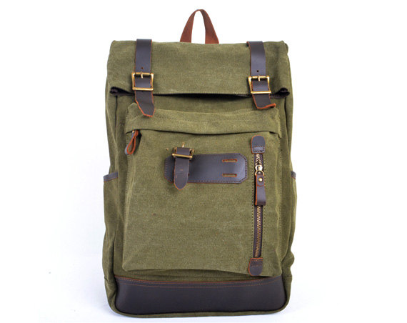 Army Green Canva Backpacks Canvas-leather Backpacks School Backpack