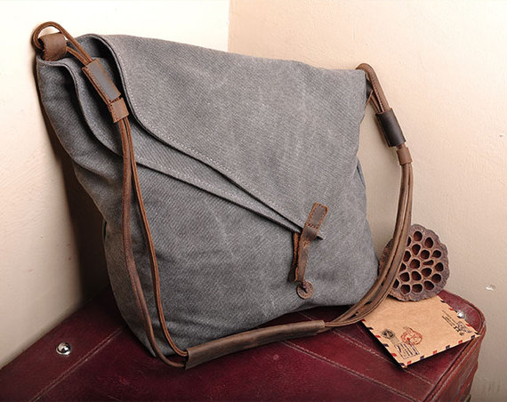 Gray Canvas Messenger Bag,canvas Leisure Bags ,canvas School Bag