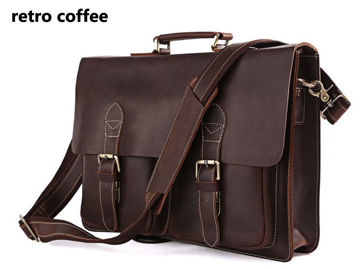 Retro Coffe Men's Leather Briefcase Handmade Leather Messenger Bag Laptop Bag Business Bag For Men