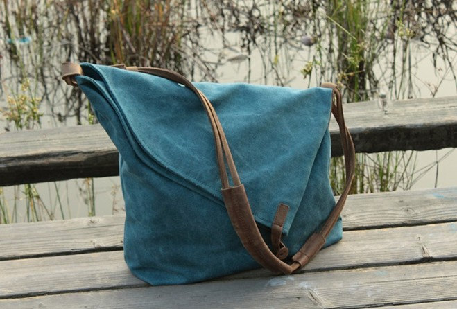 Gift - Blue Canvas Messenger Bag / Canvas Shoulder Bag / Messenger Bag /Canvas Student Bags /Canvas School Bag