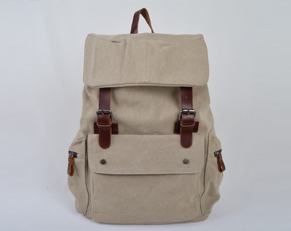 Gift -white Canvas Bag, Leather-canvas Backpacks , Canvas Backpacks, Student Canvas Backpack, Leisure Canvas Backpack