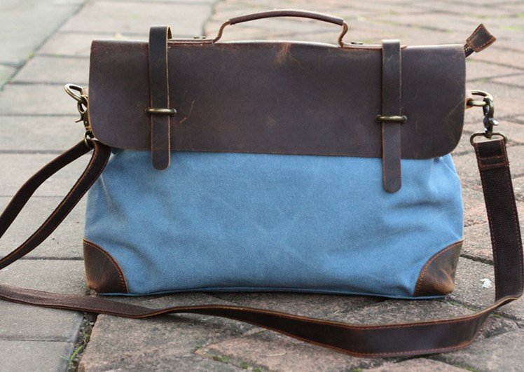 Blue Canvas Messenger Bag / Crazy Horse Handbag / Casual Canvas Bag / Messenger Bag /Canvas Shoulder Bag