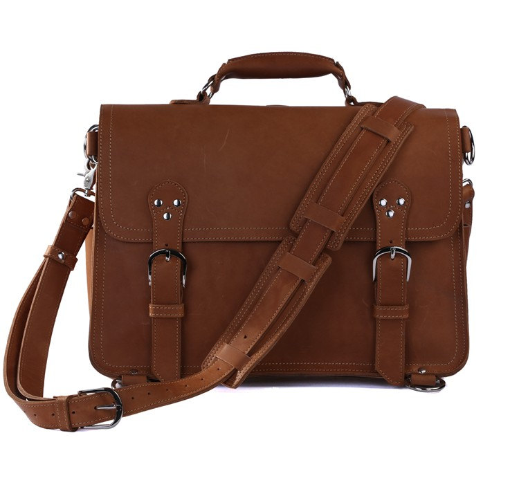 High Quality Leather Messenger Bag /business Brown Leather Traveling Bags /retro Large Size Messenger Bag