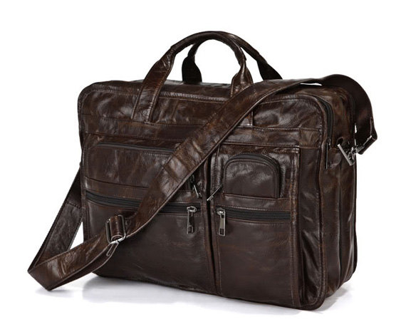 100% Genuine Vintage Leather Men's Brown Briefcase Messenger 15.4'' Laptop Bag