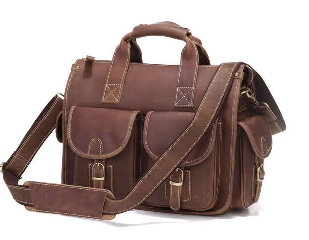 Christmas Gift---cowboy Crazy Horse Leather Men's Brown Briefcase Laptop Hand Bag