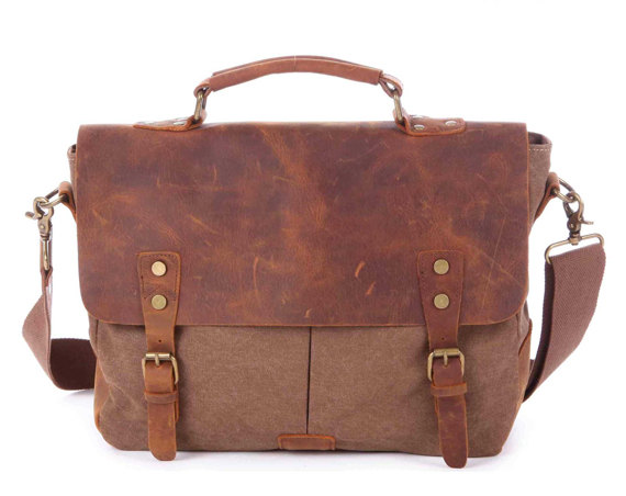 Coffee Color Canvas Bag Canvas Messenger Bag Leisure Leather/canvas Messenger Bag Canvas Handbag