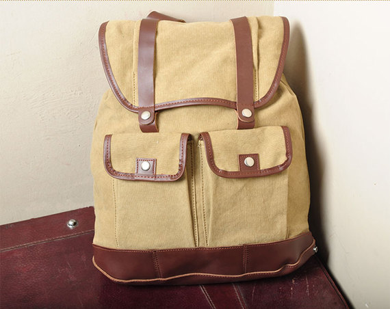 Gift --- Yellow Canvas Backpack, Student Canvas Backpack, Leisure Packsack