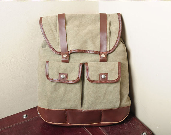 Gift ---khaki Canvas Backpack, Student Canvas Backpack, Leisure Packsack