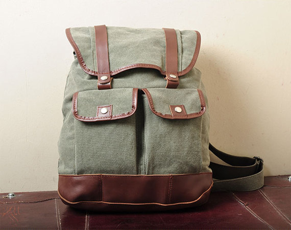 Gift ---army Green Canvas Backpack, Student Canvas Backpack, Leisure Packsack