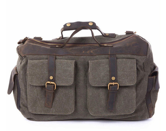 Army Green Canvas & Balck Leather Messenger Bag, Canvas Messenger/ Handbag, Canvas Bag With The Strap