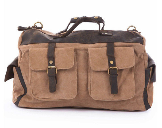 Khaki Canvas & Balck Leather Messenger Bag, Canvas Messenger/ Handbag, Canvas Bag With The Strap