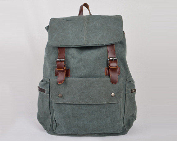 Lake Green Canvas Bag, Leather-canvas Backpacks , Canvas Backpacks, Student Canvas Backpack, Leisure Canvas Backpack
