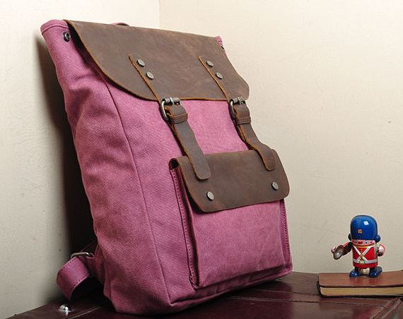 Handmade Leather Canvas Backpack Canvas Backpacks Student Canvas Backpack 15'' macbook pro/air bags