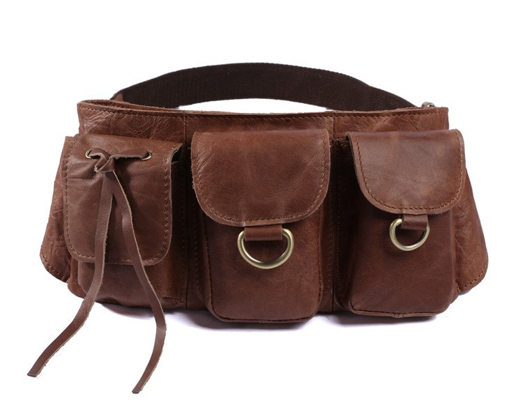 Brown Leather Waist Bag, Fashion Unisex Pack, Portable Bag