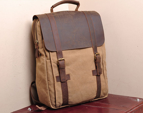 Khaki Canvas Backpack School Canvas Backpacks Student Canvas Backpack 15''macbook pro/air bags Packsacks