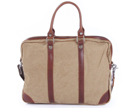 Khaki Canvas Bag Canvas Messenger Bag Leisure Canvas Handbag Leather/canvas Tote