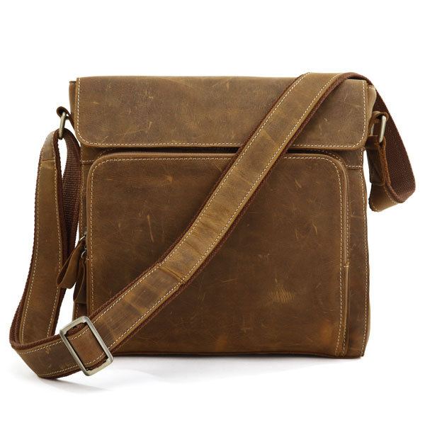 Crazy Horse Leather Bag Men's Brown Messenger Bag Cross Body Bags Shoulder Bag Leather Ipad Bags