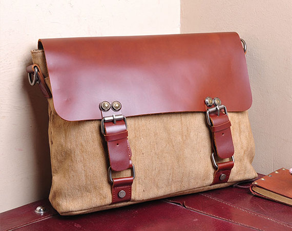 Khaki Messenger bag, Canvas Messenger bags, Leisure Canvas bag ,13'' laptop messenger bag