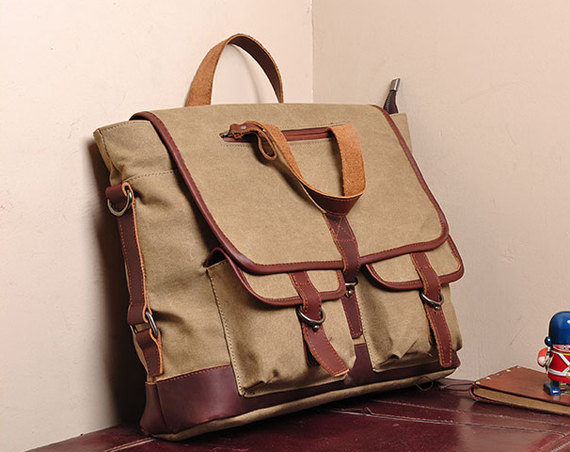 Khaki Canvas messenger bag Canvas messenger bags Leisure Canvas handbags 15''/16'' laptop bags---with strap