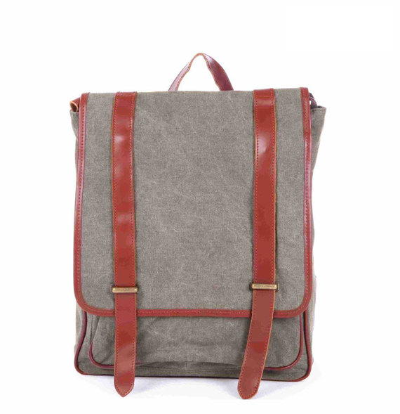 Army green Canvas Bag Canvas Backpacks Leisure Leather/Canvas Backpack